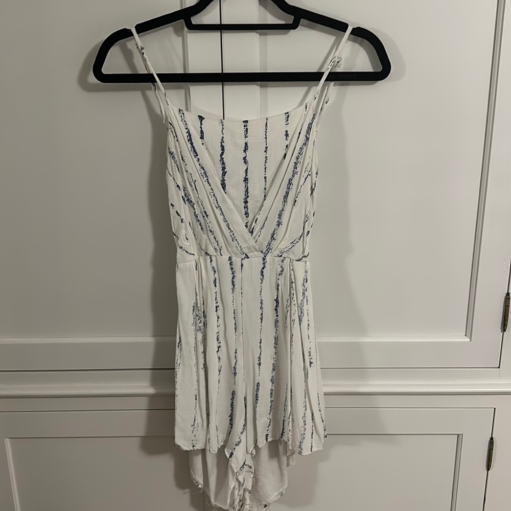 Lush White and Blue Striped Romper